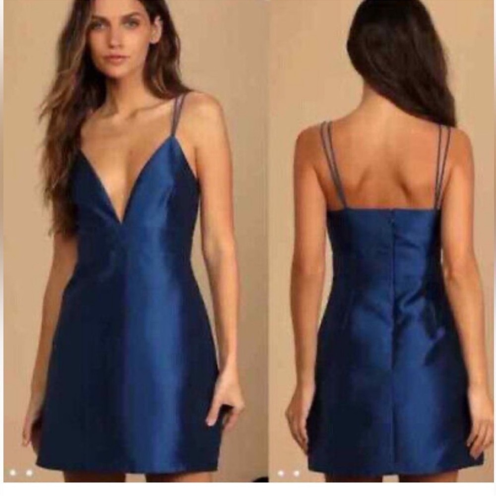 Lulus blue satin mini dress spaghetti straps